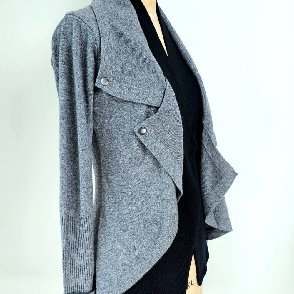 Jamison Cashmere Wool Blend Asymmetrical Moto Cardigan Grey XS - Picture 6 of 14